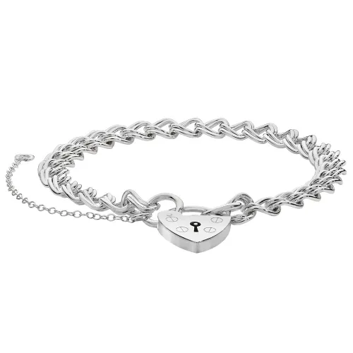 Silver Ladies' Charm Bracelet With Heart Padlock 13.4g